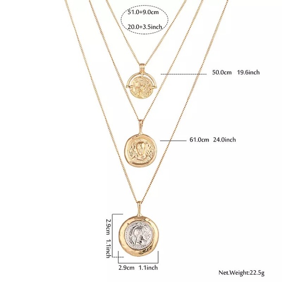 Triple chain necklace with coin pendant - Picture 3 of 7